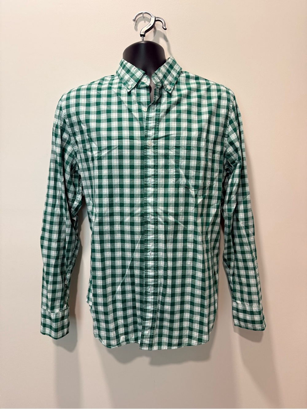J. Crew Green and White Gingham Button-Down Shirt